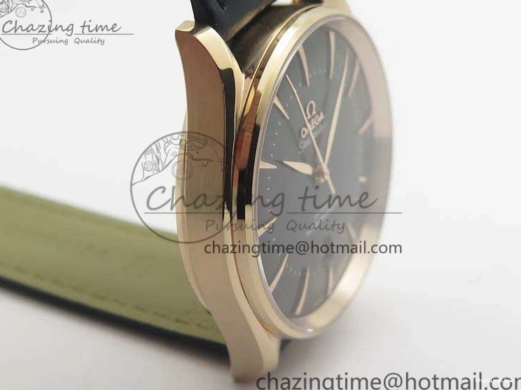 0509 Sophisticated Seamaster Edizione Venezia RG Best Edition Black Dial On Leather Strap A 8125
